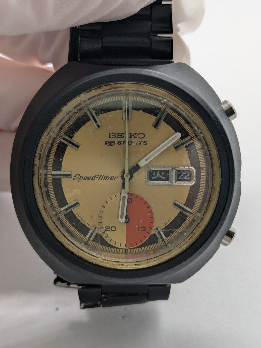 精工/SEIKO 6139-8010 5运动系列 速度计时码表 自动上链 日历显示 男士腕表 废品