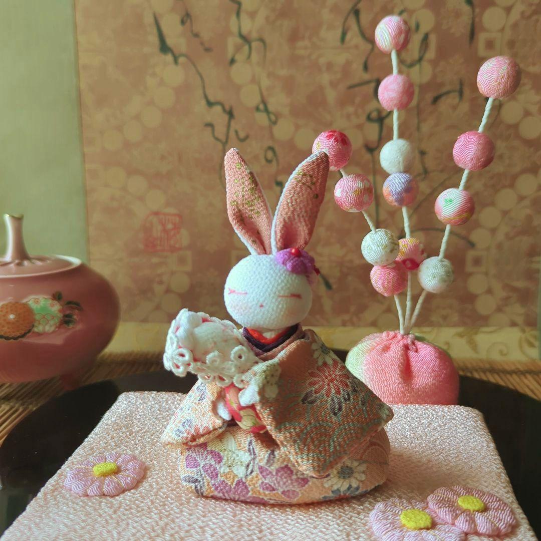 Chirimen Craft Rabbit Doll with Tama Ornament