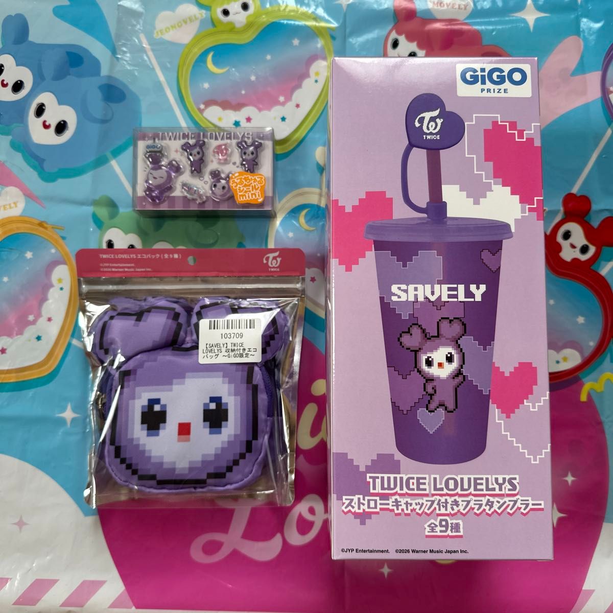 【New】TWICE LOVELYS SAVELY Straw-Cap Tumbler with Eco Bag and Sticker 3-Piece Set, GIGO Exclusive