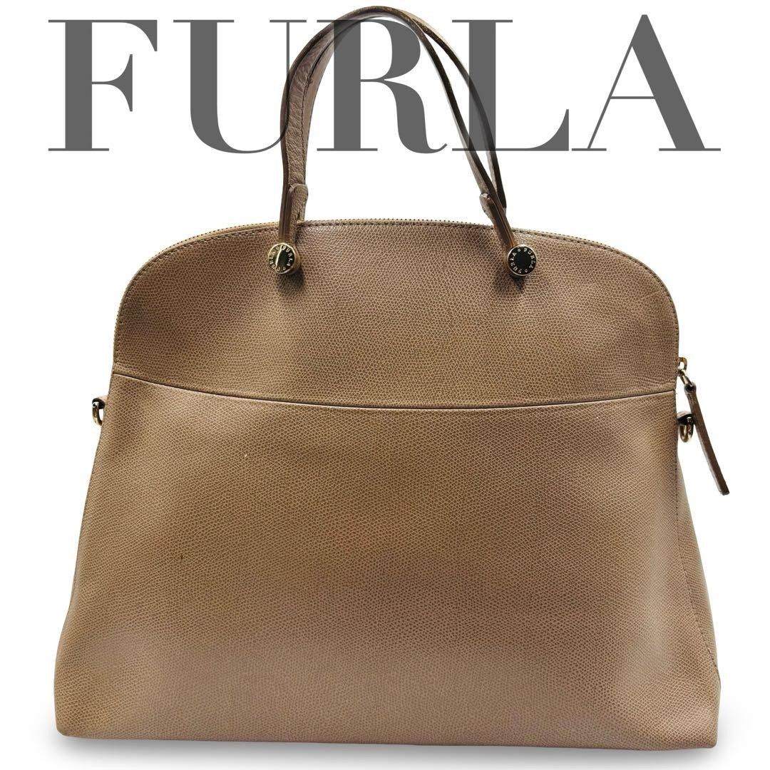 FURLA Furla Piper Handbag, Dome-Shaped, Grain Leather, Genuine Leather, Greige Tone, Women’s, Commuting, Schooling, Everyday Use, Tote