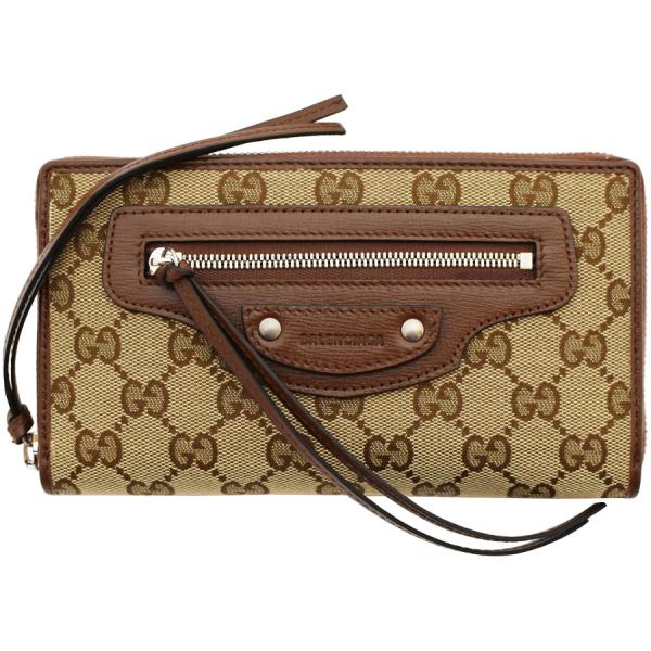 GUCCI钱包GUCCI回合拉链长钱包女士男士GUCCI × BALENCIAGA collaboration GG帆布米色 × ebony 681710