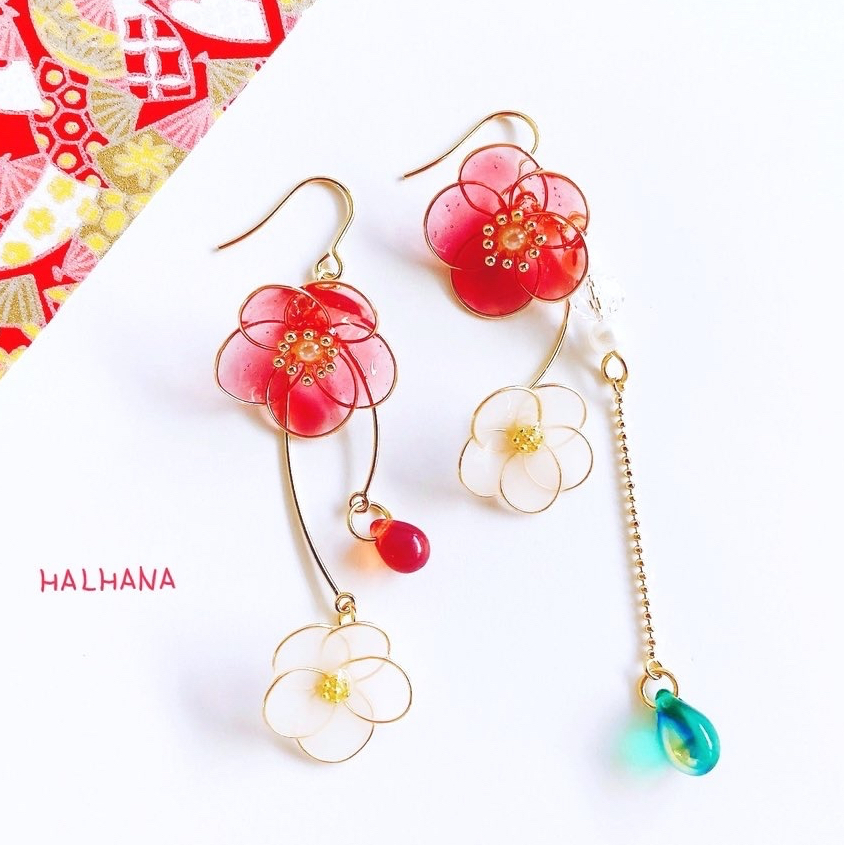 耳环【梅香四溢】手工和风和服浴衣花朵浸花樱花椿耳钉耳夹
