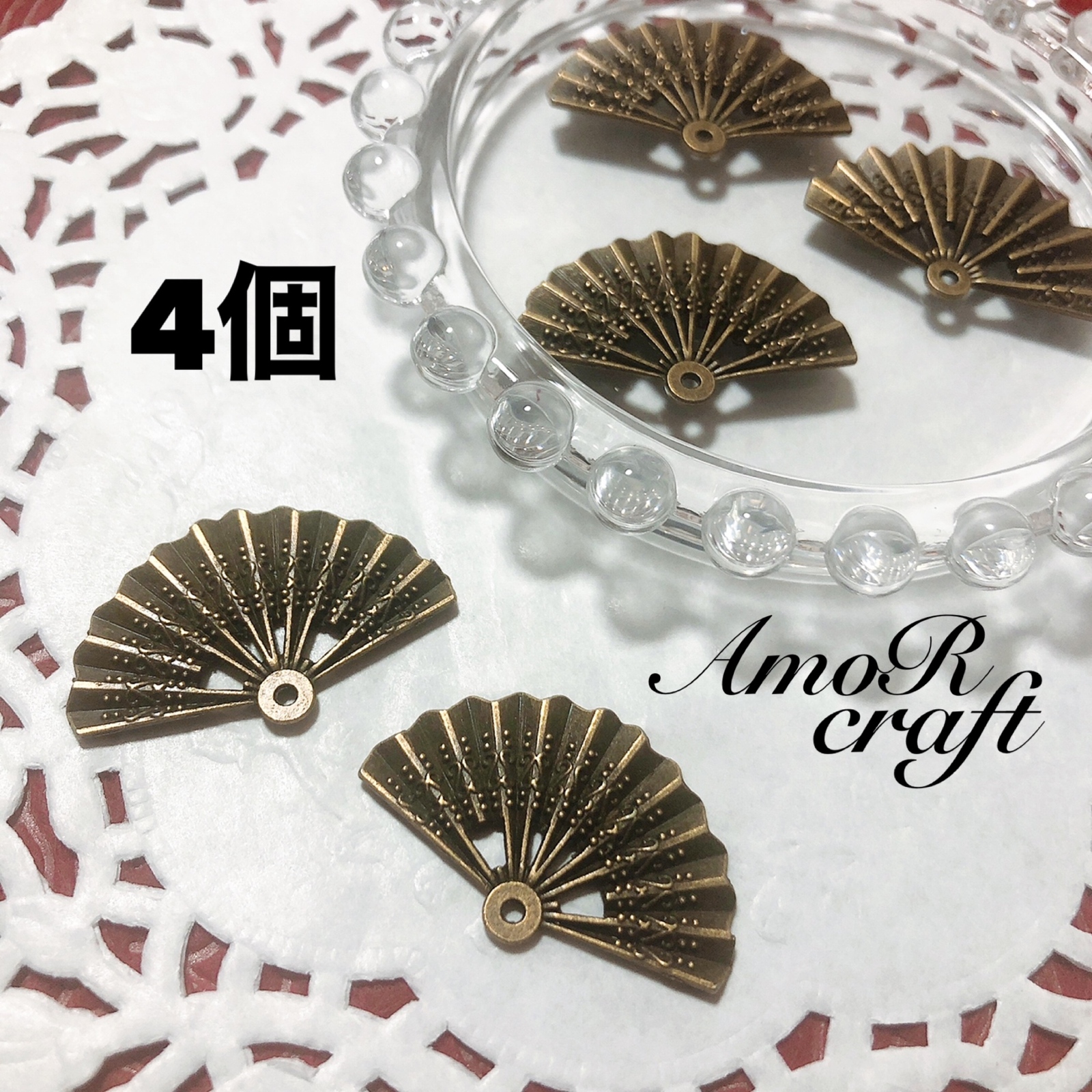 4个 古董青铜 扇子 扇子配件 饰品 情人饰物