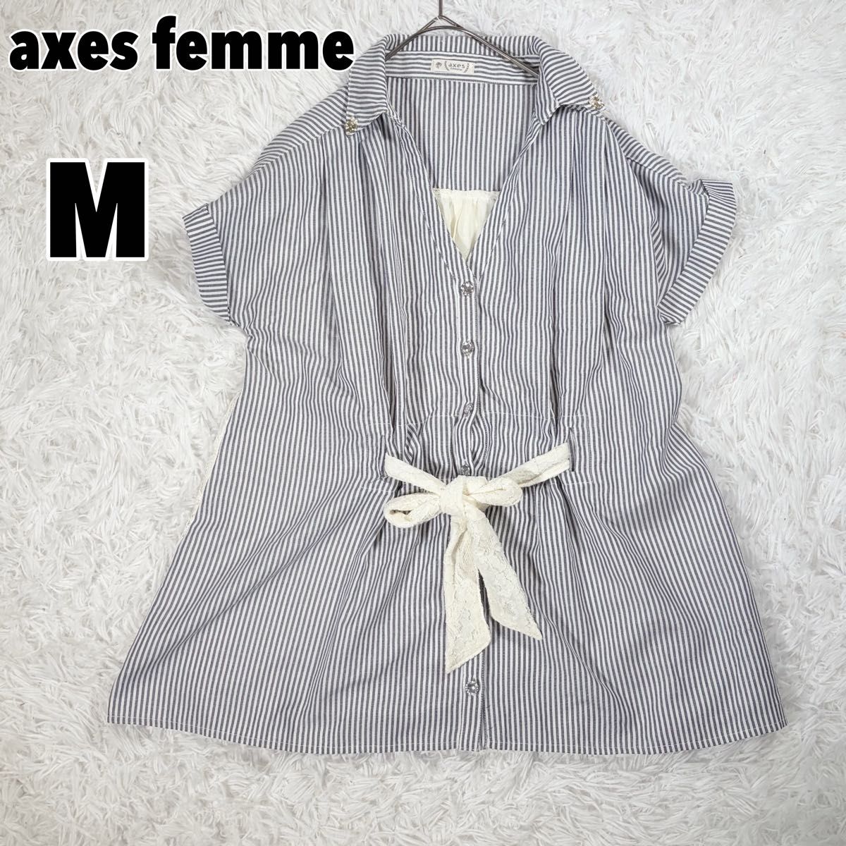 axes femme 阿克西斯法姆(M)蕾丝拼接条纹衬衫