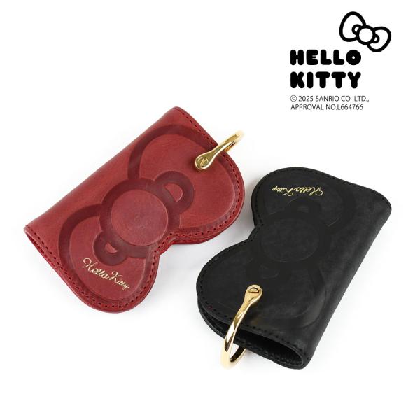 HELLO KITTY ハローキティ キーケース KEY RIBBON リボン型 レディース 本革 レザー 牛革 リボンシリーズ 3連 シャックルキーホルダー Dカン コンパクト