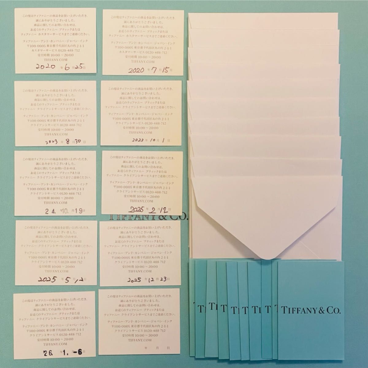 TIFFANY 蒂芙尼 购买凭证卡(日期未填写1张) 使用说明书 护理卡 迷你留言卡&信封 10套