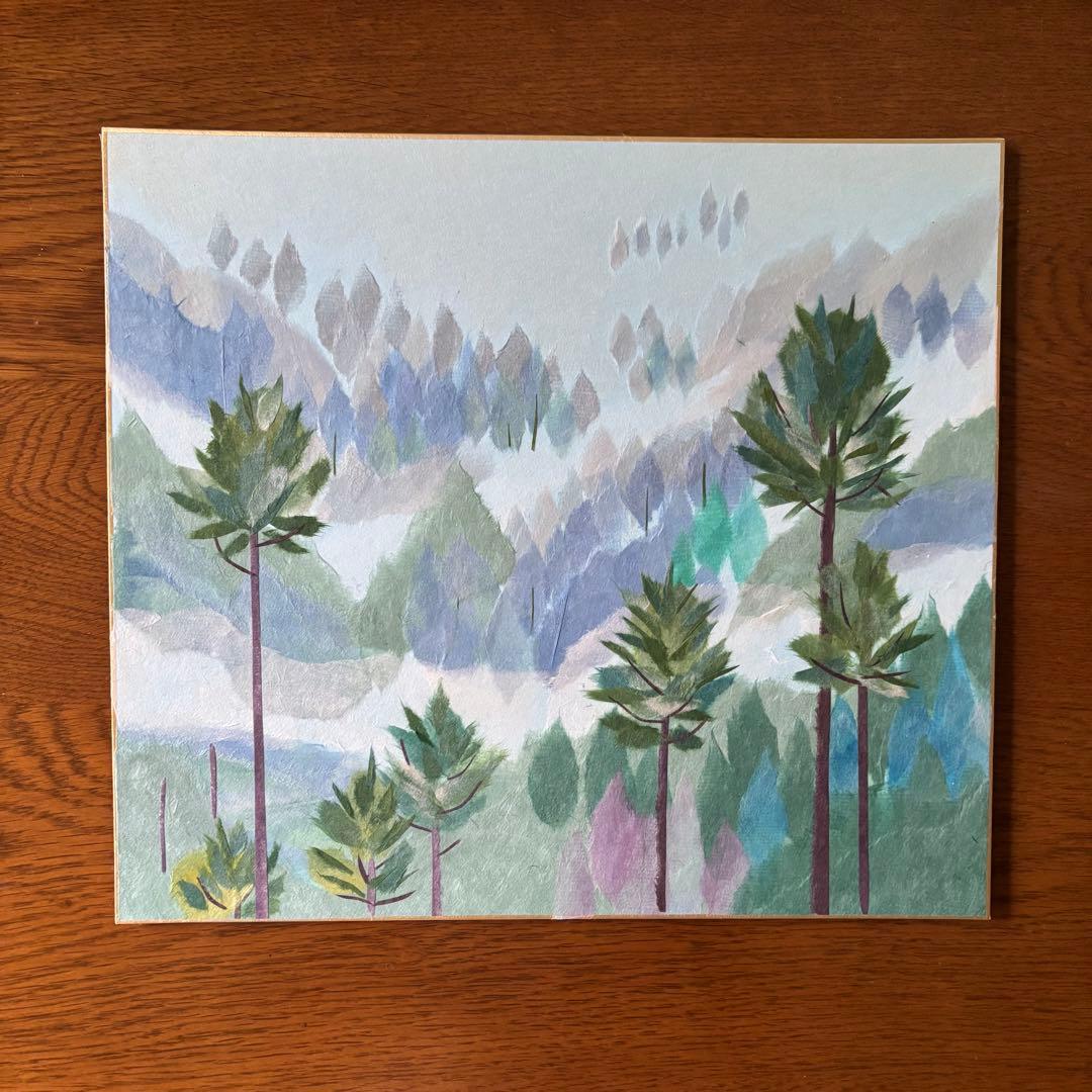 和纸撕贴画 杉树林 色纸 成品 木 林地 风景 手工制作