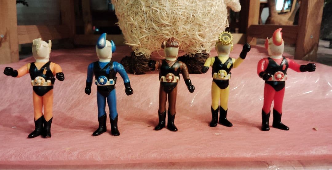Rare Vintage! Popy Ninja Capturer Mini Soft Vinyl 5-Piece Set Showa Retro Tokusatsu
