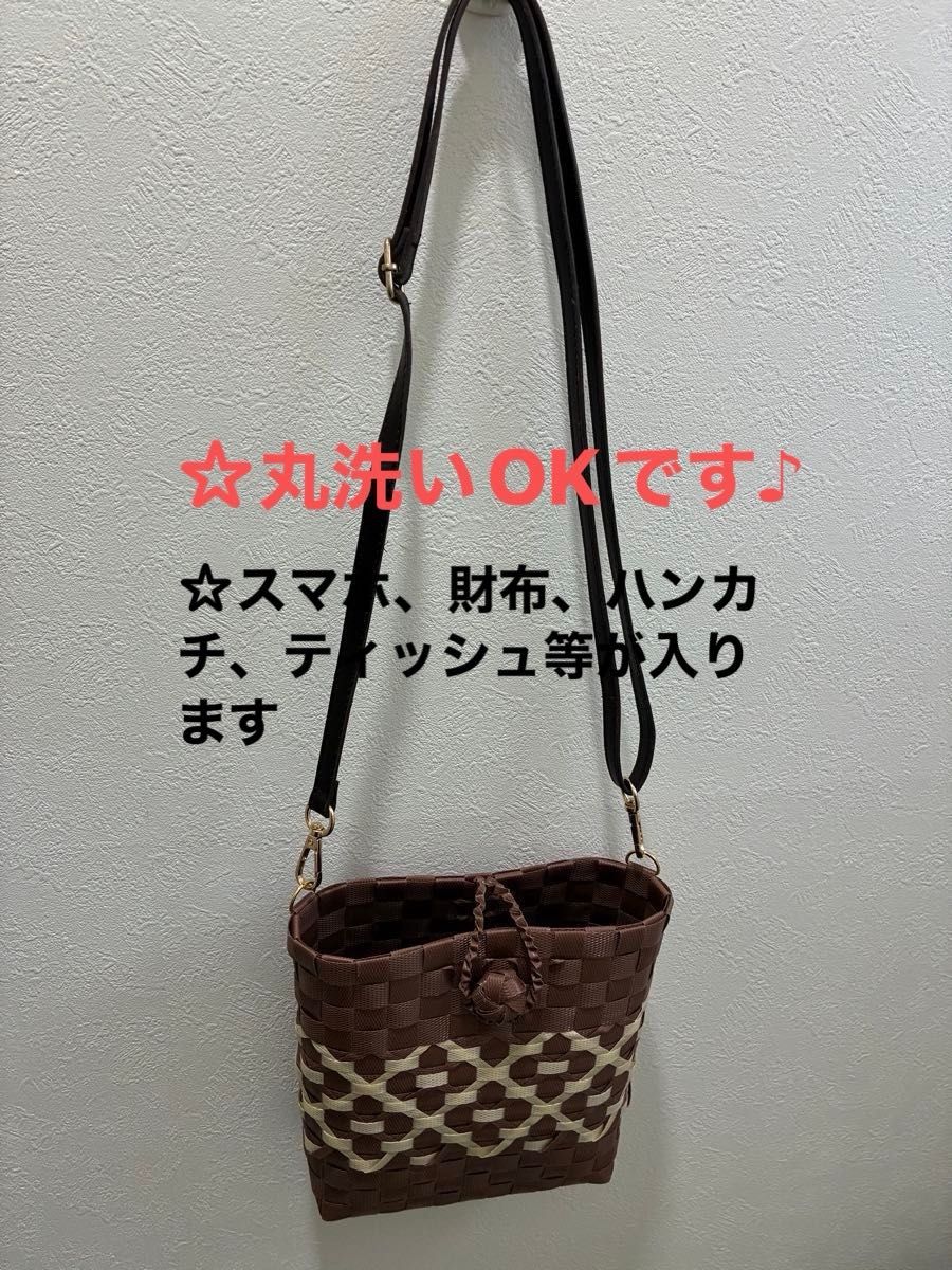 PPバンドで編んだ小さなショルダーバッグです♪