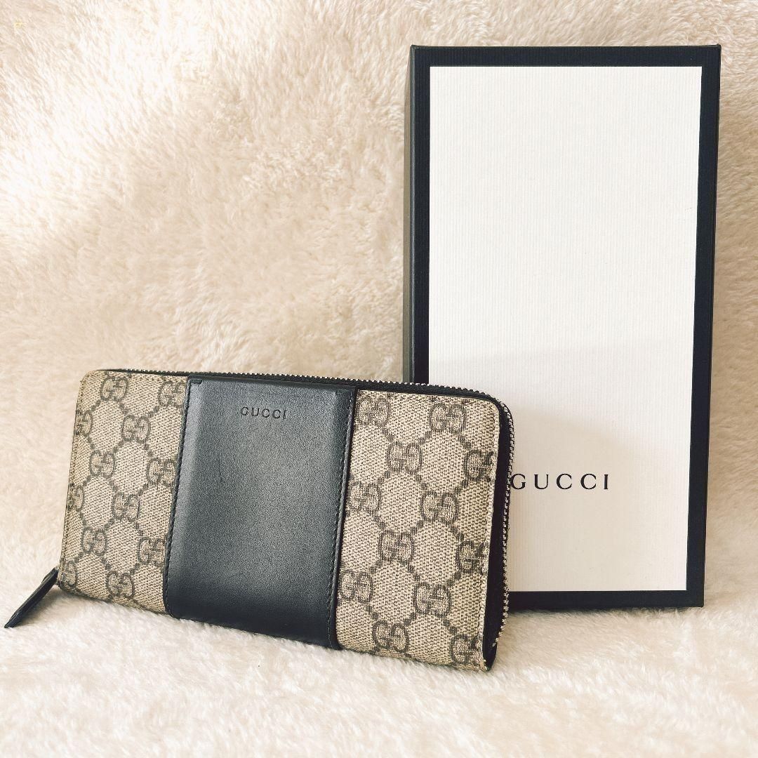 GUCCI Wallet Long Wallet Round Zip GG Supreme Box Gucci Leather