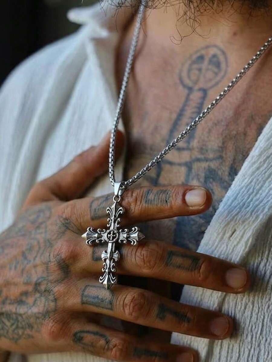 哥特式十字架项链 银色 十字架 男士 70厘米 摇滚风362936