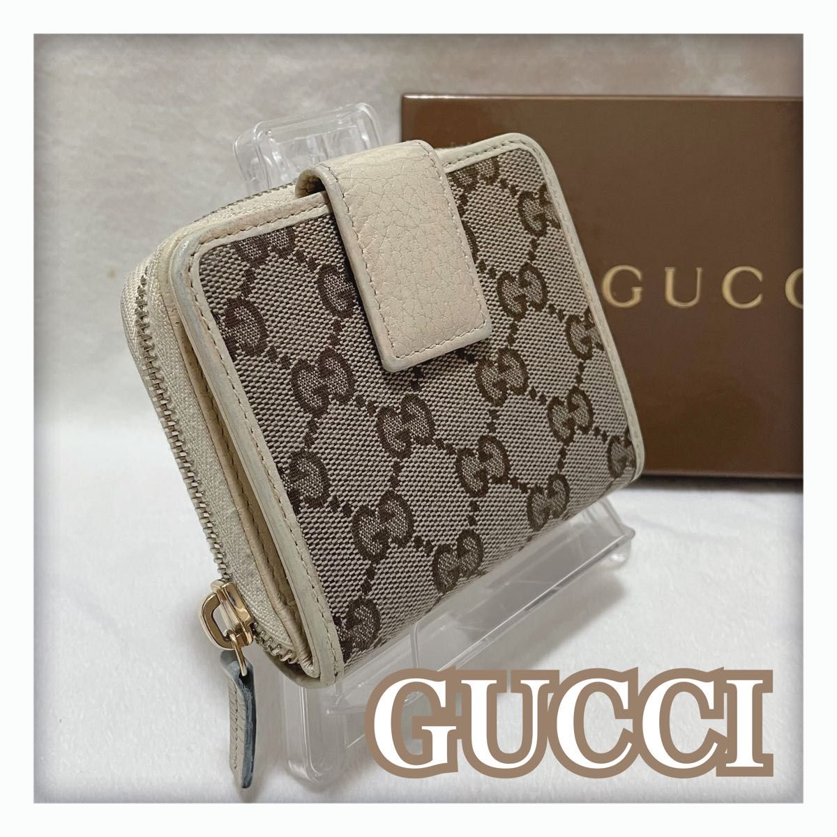 ★品相极佳★ GUCCI 古驰 帆布二折钱包 白色系