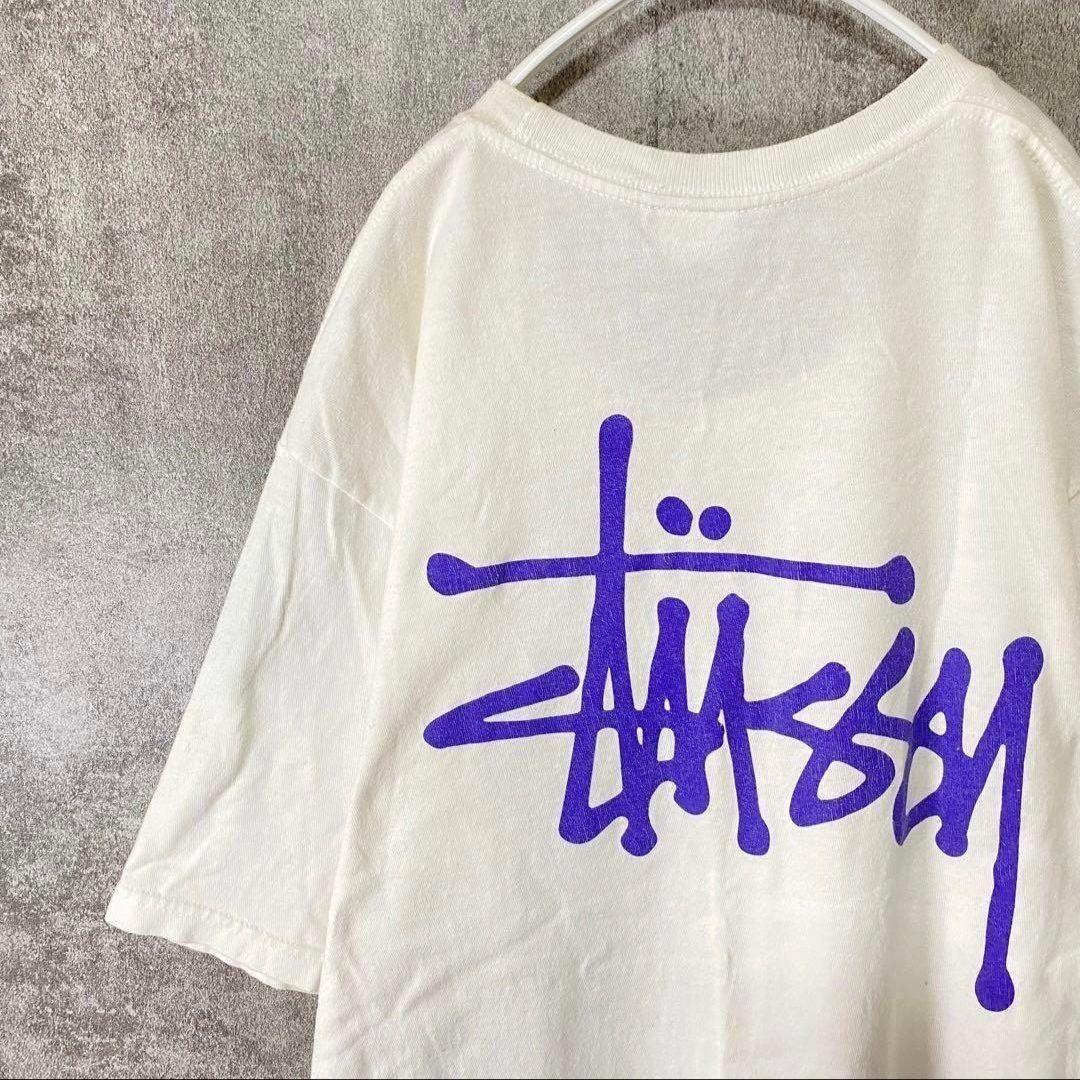 【经典人气】STUSSY t恤衫M白紫色库存标志背景印刷