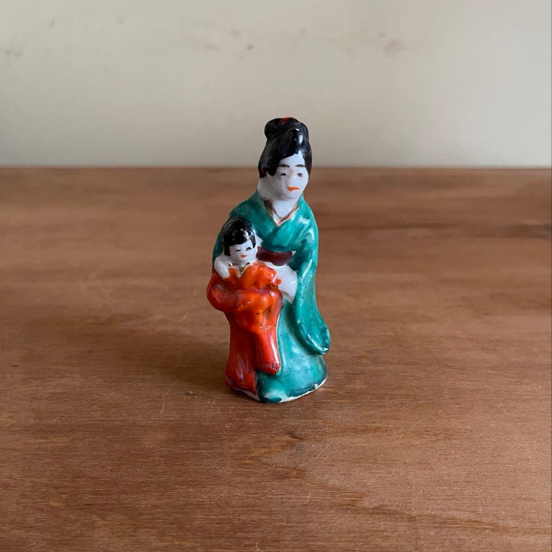 Edo to Meiji Period Mother and Child Figurine Miniature Ceramic Folk Toy