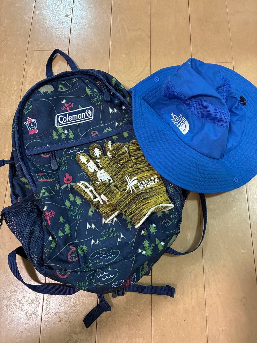 Coleman Backpack THE NORTH FACE Hat & Cap Work Gloves 3-Piece Set for Kids