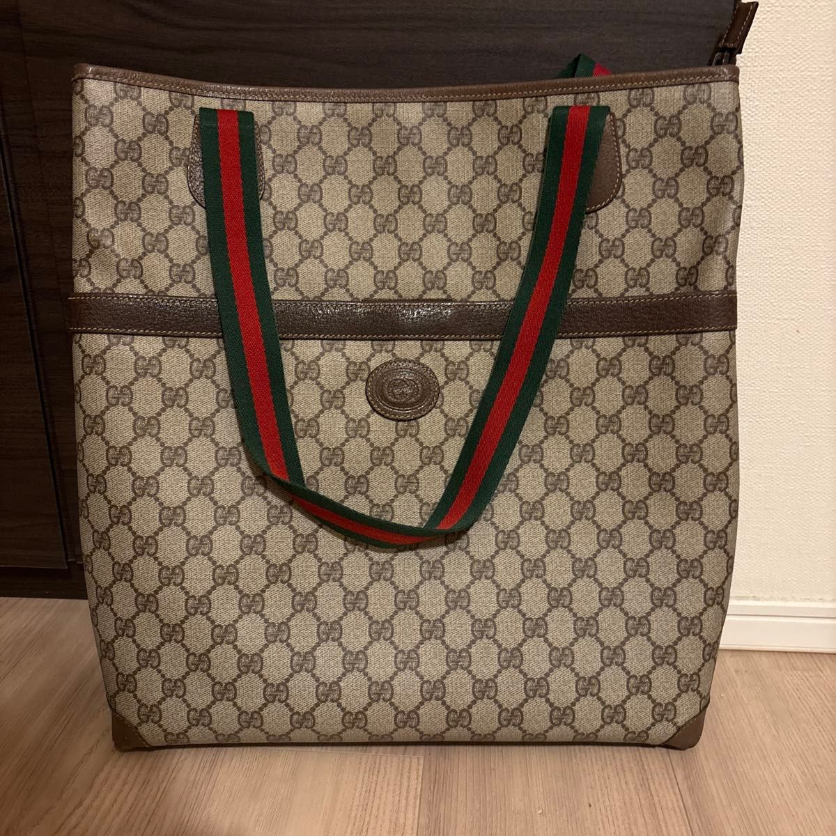 GUCCI Old Gucci Tote Bag GG Shirley Line Pattern Brown