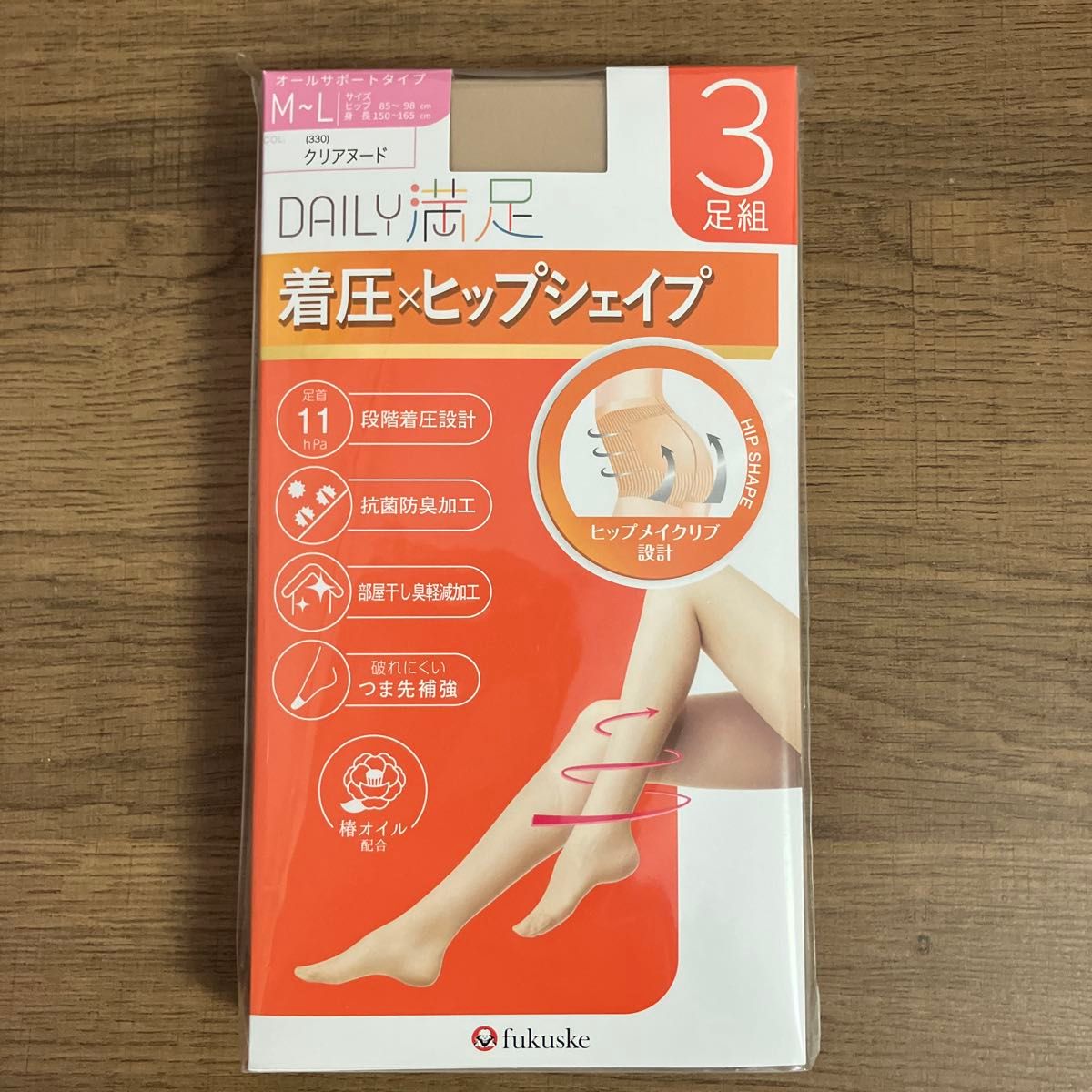 Fukusuke DAILY Satisfaction 连裤袜 3双装 M-L 透明裸色 压力塑造臀部
