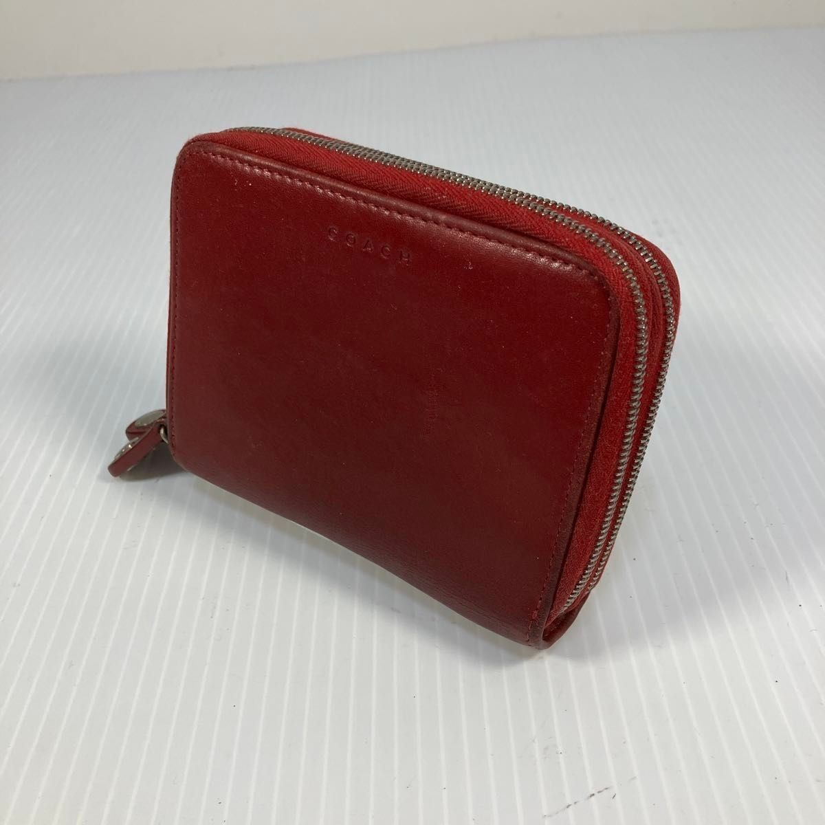 COACH COACH COACH Leather Double Fold Purse Compact Burgundy