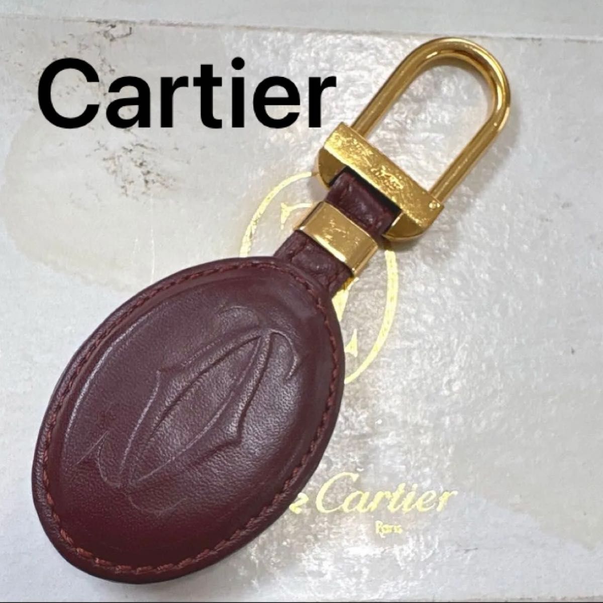 Cartier 卡地亚 包挂饰 钥匙扣 酒红色×金色五金