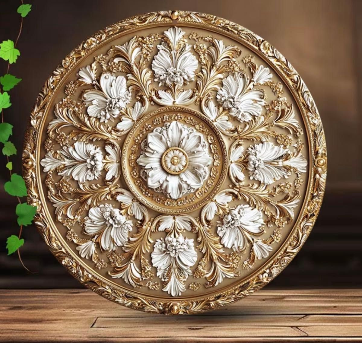 Rococo Style Antique Relief Decorative Panel Wall Hanging Gold White Metal