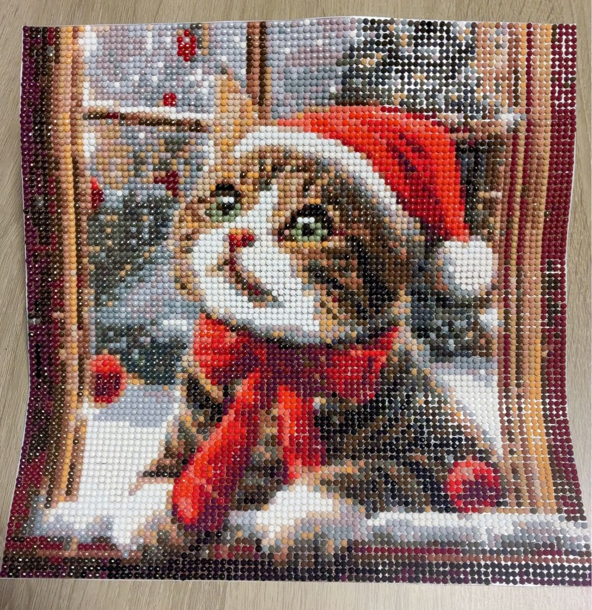 钻石画 猫 圣诞 戴圣诞帽的围巾 成品