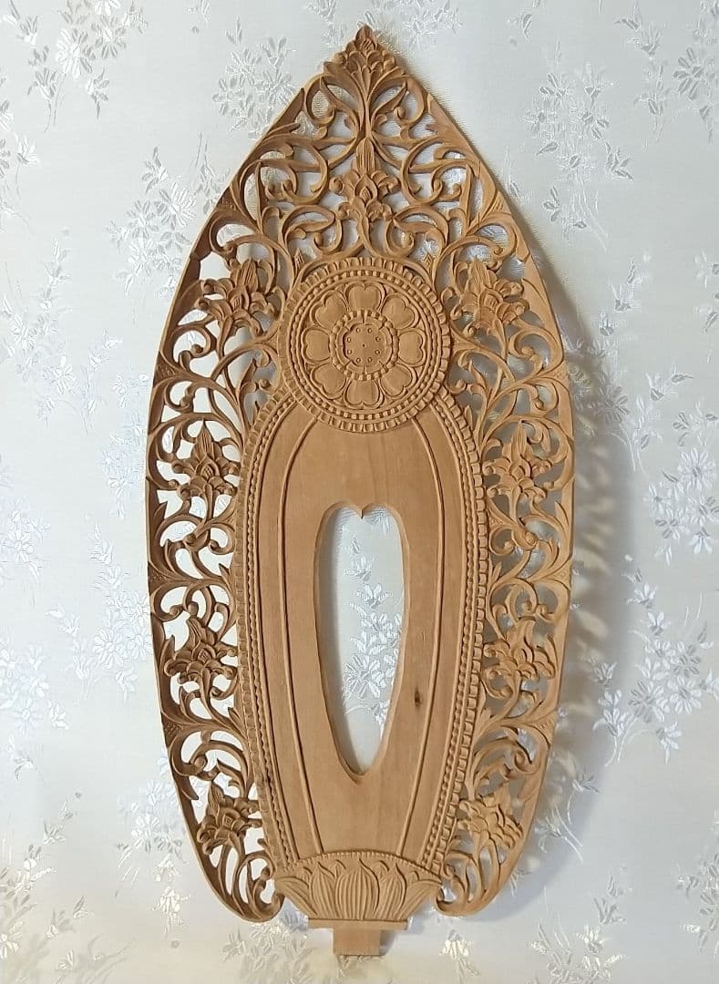 Aureole (for 6-inch Standing Statue) #741 Treasure Flower and Arabesque Openwork Carving ◆ Sandalwood Wood-carved Buddha Statue Accessory