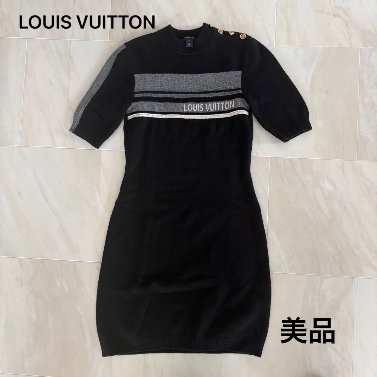 【优品】路易威登 LOUIS VUITTON LV印花羊绒连衣裙 短袖 带标志 黑色