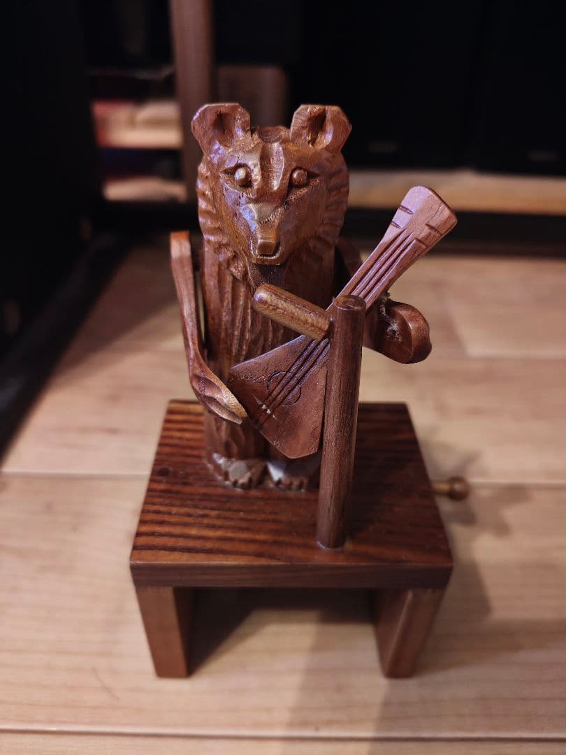 Rare Mechanical Wooden Music-Playing Bear Automata Ornament
