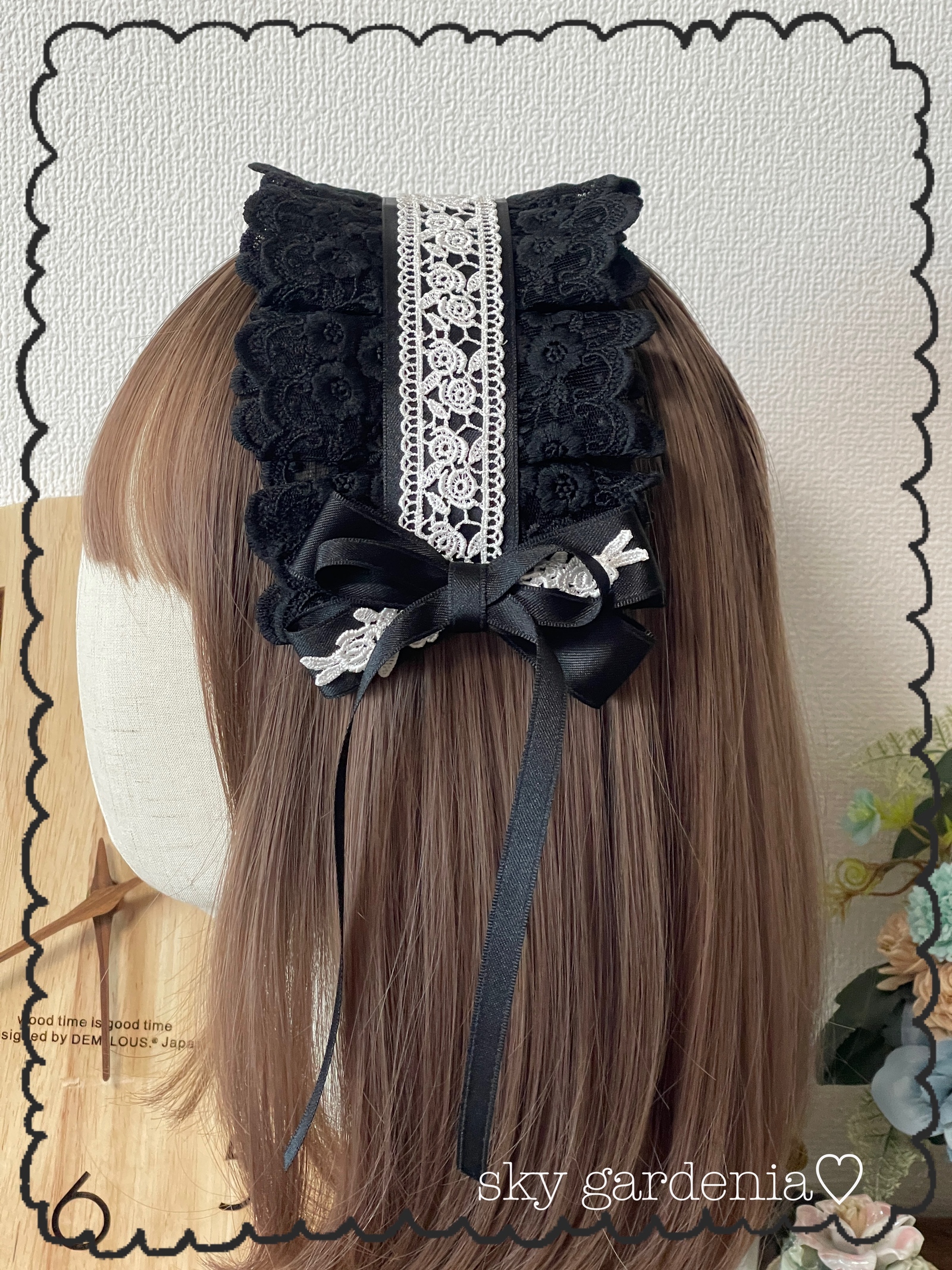 ♡黑色蕾丝荷叶边蝴蝶结玫瑰头饰 洛丽塔 量产型 哥特萝莉♡