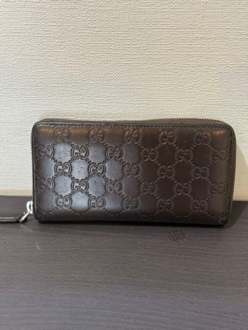 GUCCI 古驰 圆形拉链 长款钱包 深棕色