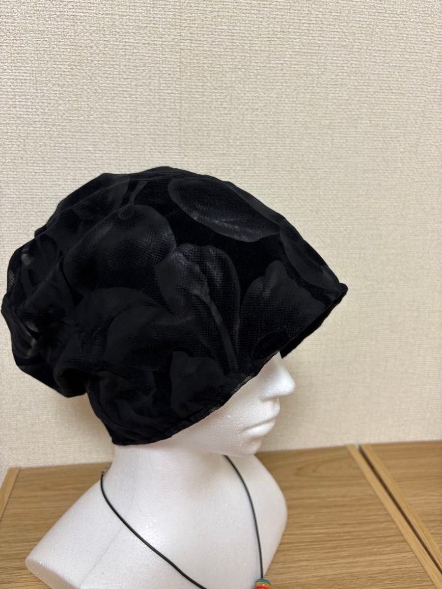 Mサイズ手作り帽子 『フルーツフイルムちゃん』おしゃれ花柄 ワッチキャップ【レーヨンレース生地 超軽い30g】