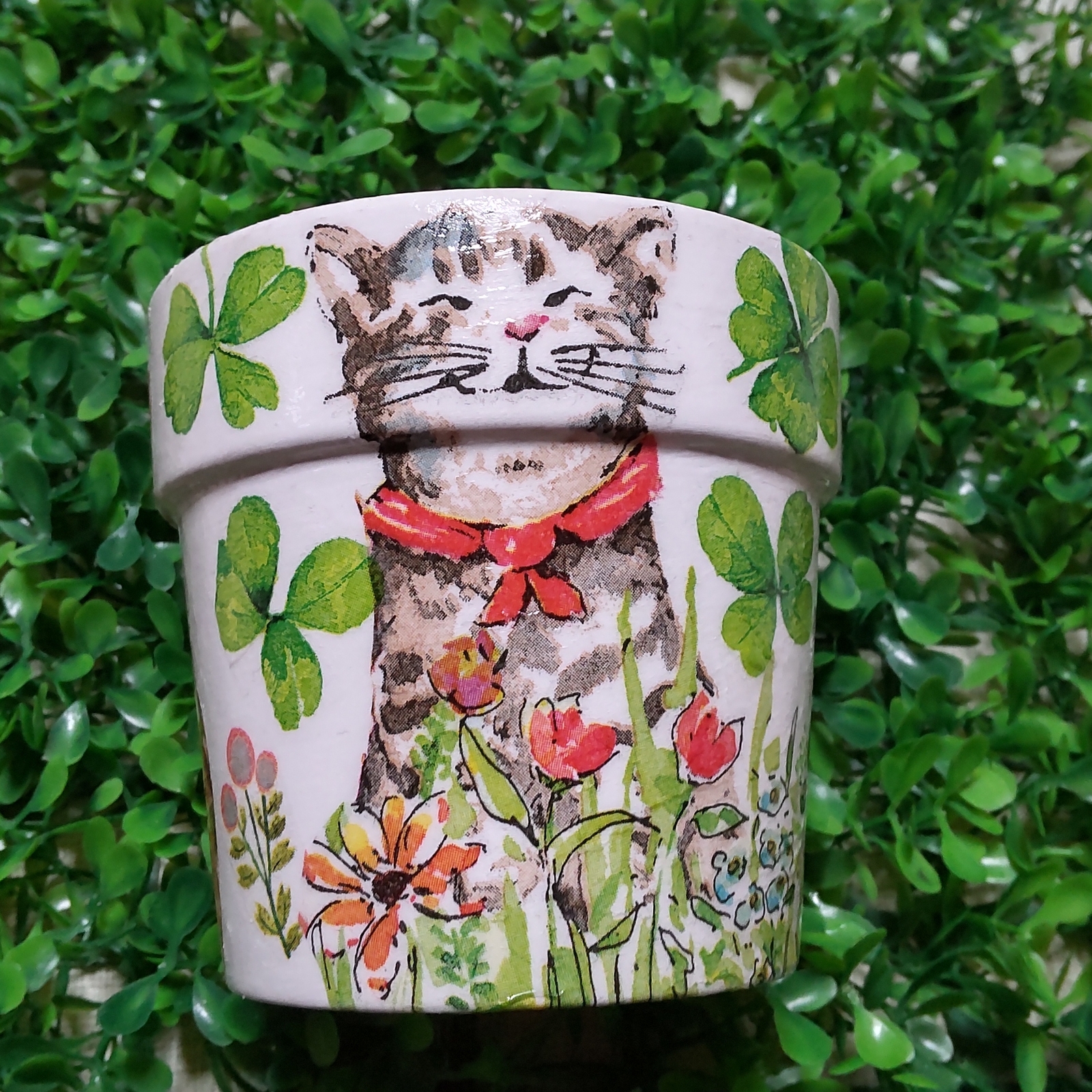 ❣️含运费♡3号花盆♡围巾猫♡改造花盆♡双面可爱♡猫咪♡花园装饰品