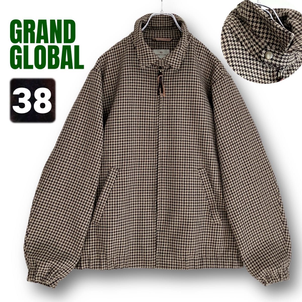 大牌全球★羊毛千鸟格纹摇摆上衣/全里衬★黑×灰★GRAND GLOBAL★尺码38/男士M