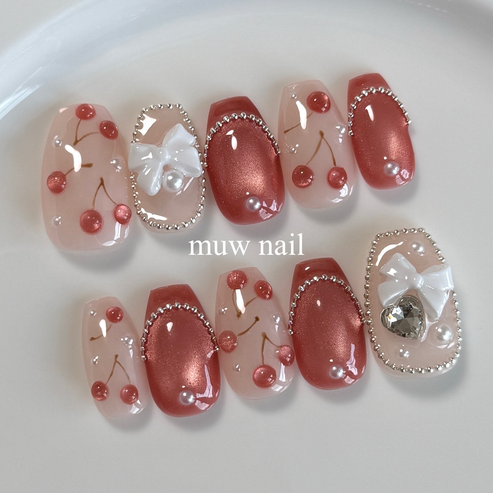 〖 No.12 〗 cherry nails🍒| Red | Bordeaux | Autumn Nail | Winter Nail | Plumo | French Girly | Wan Hong | Korean Nail | Chain | Recommended Nail | Adult Nail Chip | Cherry