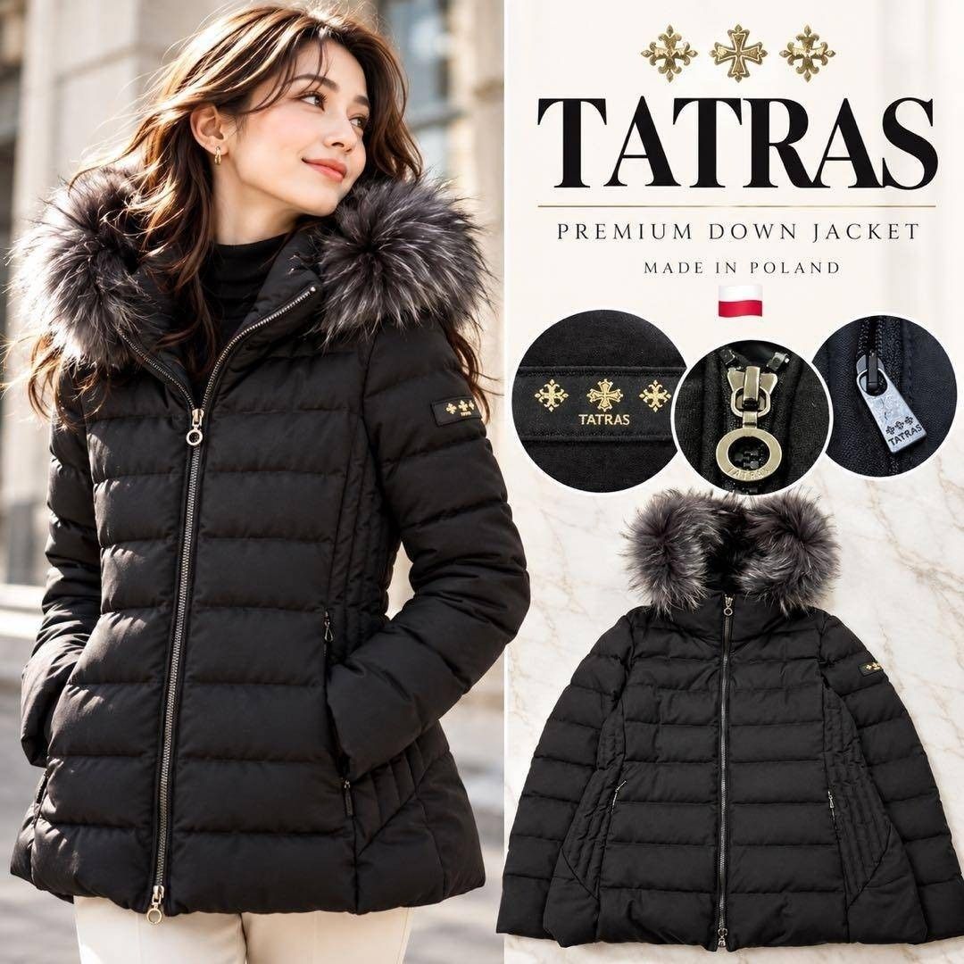 【 停产/日本国内正规产品/浣熊毛 】TATRAS 塔特拉斯 KOSAVA 科萨瓦 羽绒夹克 黑色 Logo 1905A
