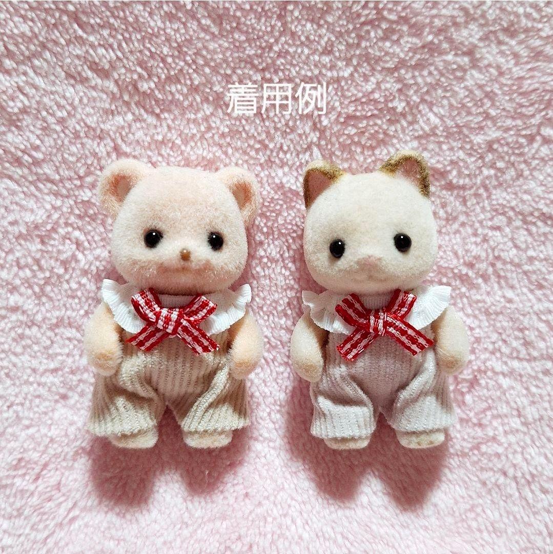 婴儿服装荷叶边背带裤2件套装灯芯绒④格纹蝴蝶结手工制作