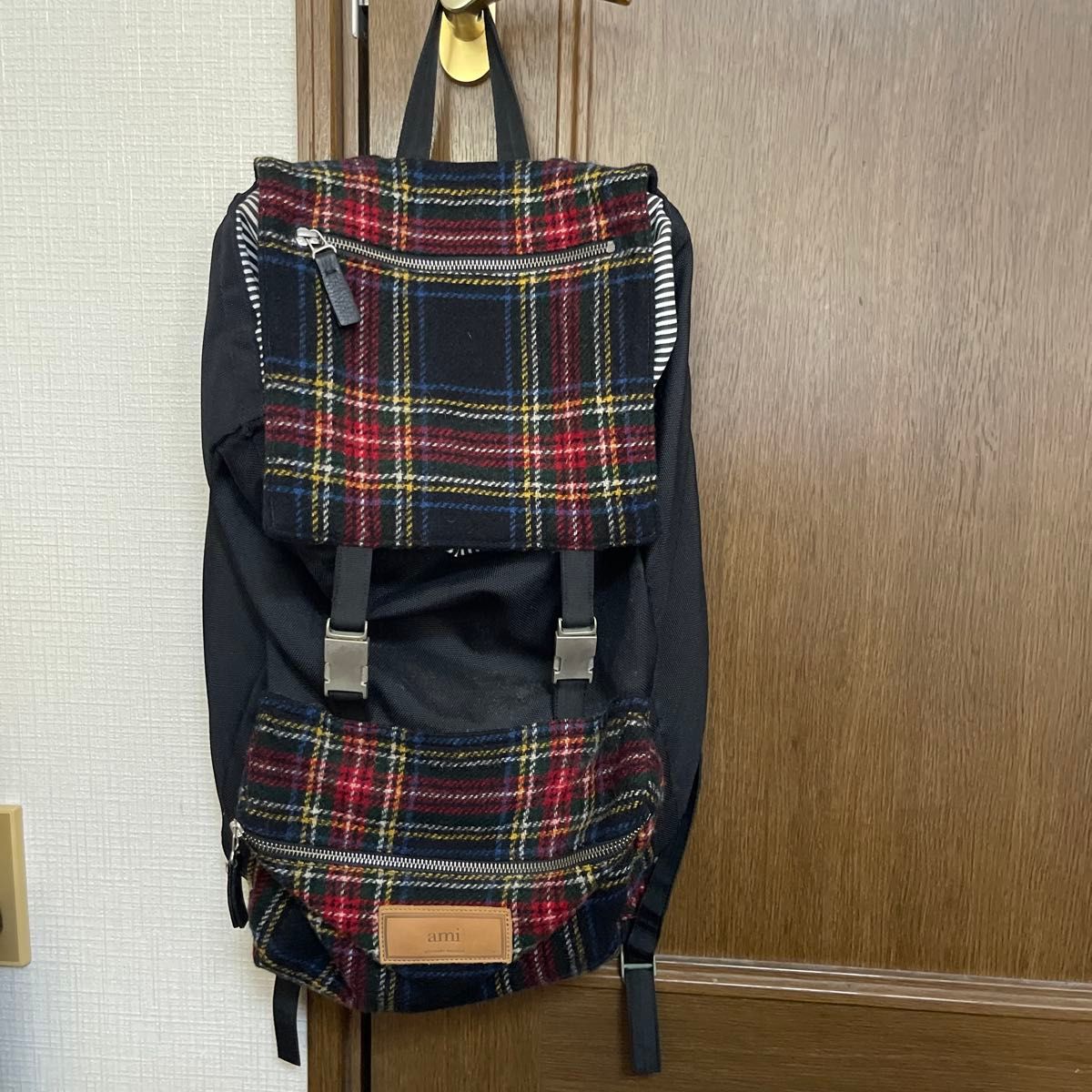 ami alexandre mattiussi backpack, check pattern, black