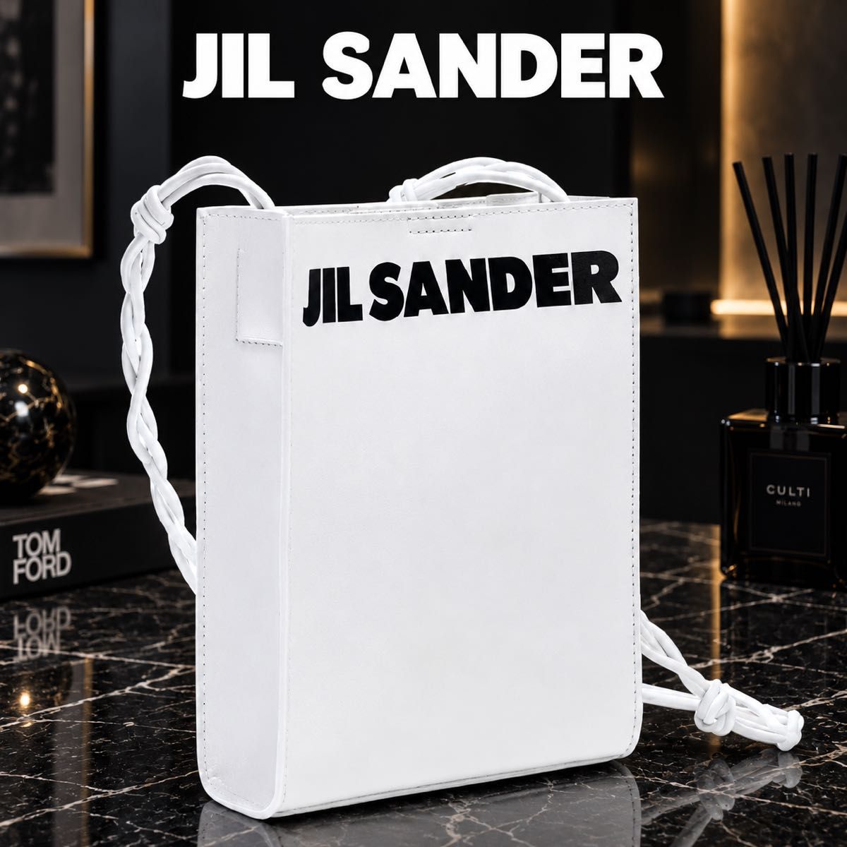 真皮●JIL SANDER●吉尔·桑德●TANGLED●大号Logo●单肩包●斜挎包●小牛皮●白色●斜挎式