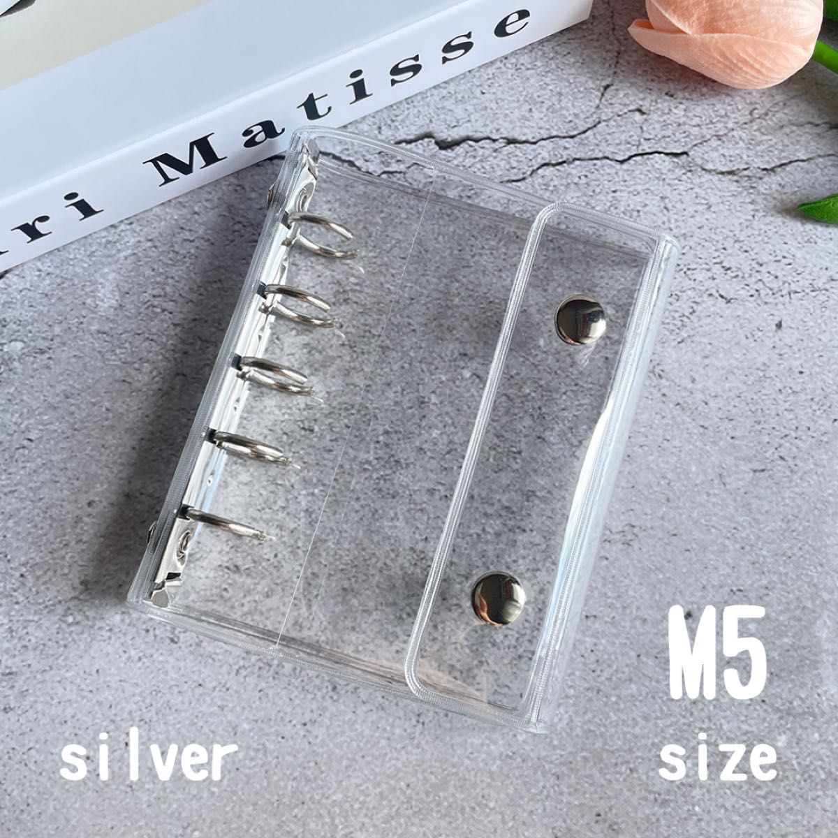 【银色】透明活页夹 M5 5孔 双扣 封面带贴纸 照片卡收纳 迷你手账 唱片卡 相纸 手账 平成复古风格