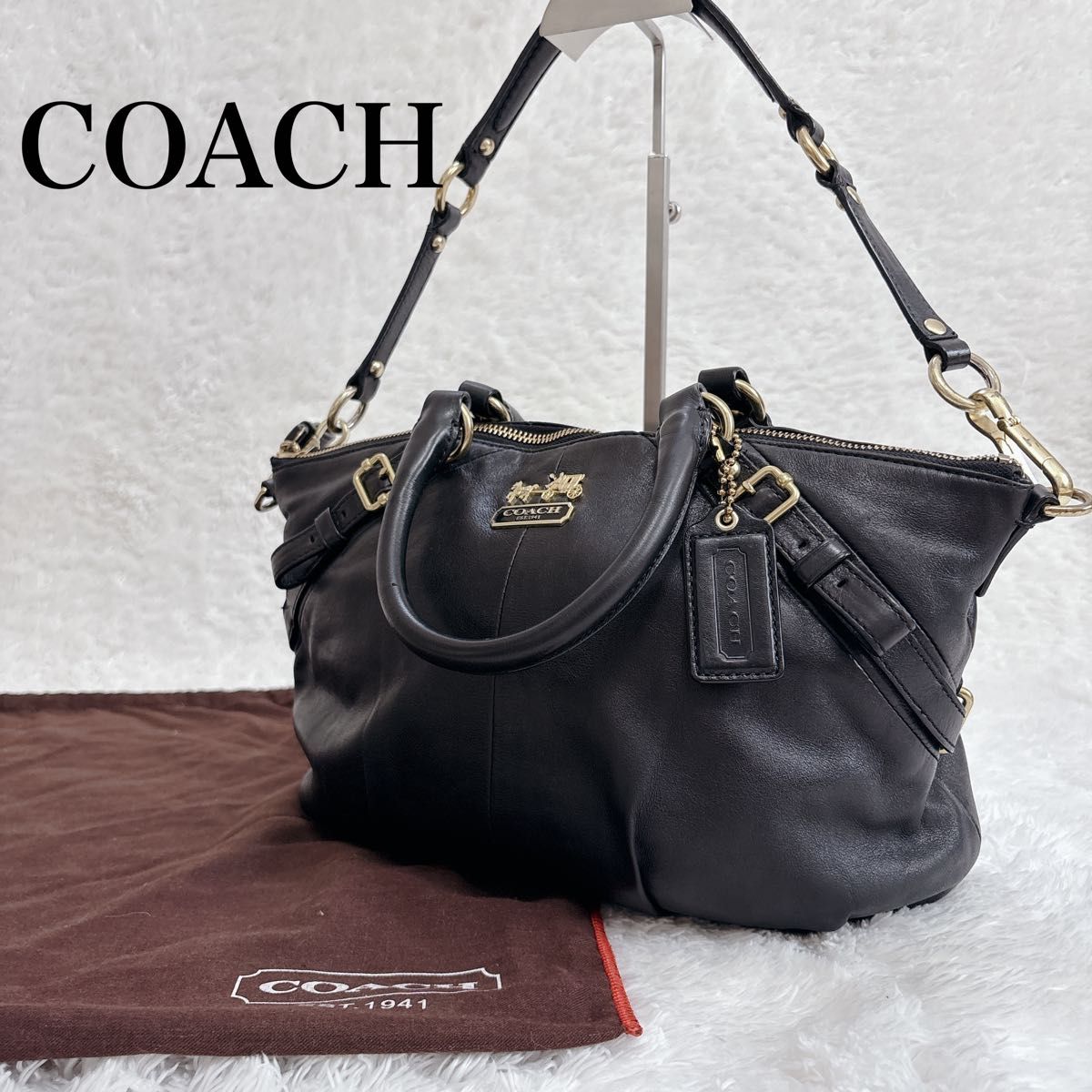 COACH教练美品Y2K黑色皮革2WAY包黄金配件挎包
