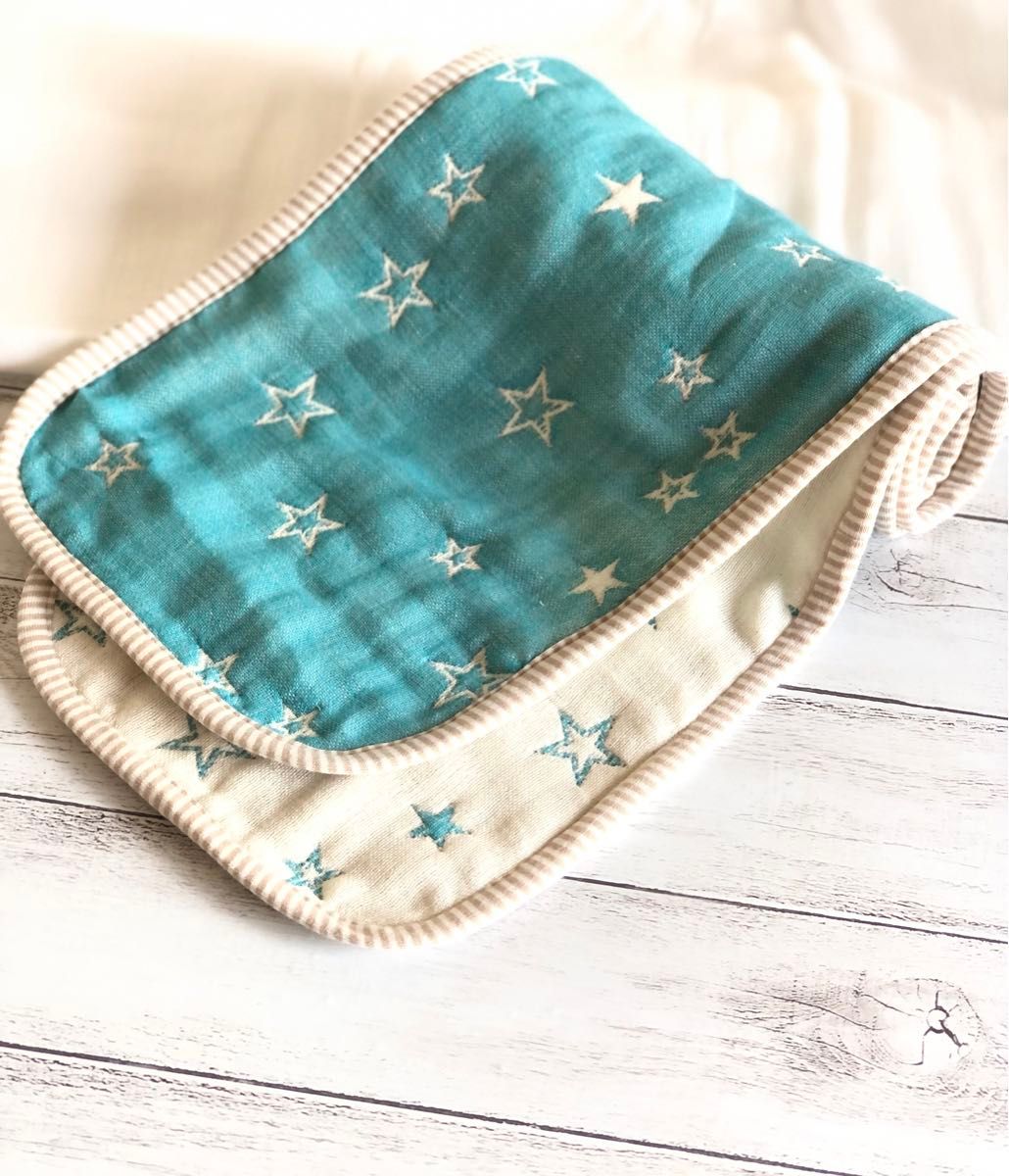 ふんわりガーゼのタオルマフラー　ほし　ピーコックブルー　六重織ガーゼ ハンドメイド　fuwara 20×110cm