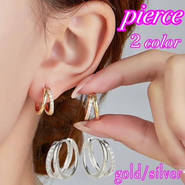 Hypoallergenic Earrings for Continuous Wear Hoop Studs Women's Second Piercing Jewelry 2-Row Ring Gold Silver925