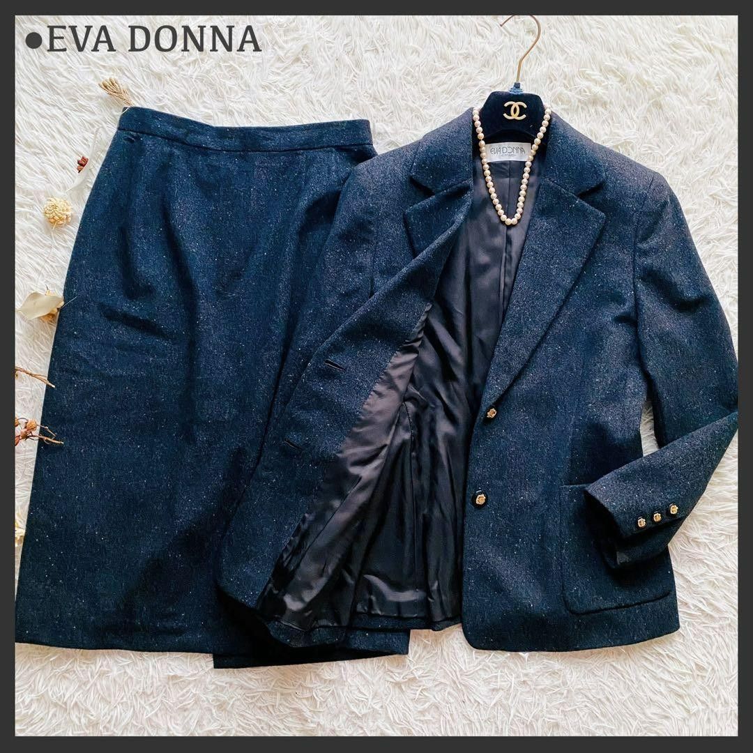 极品 EVA DONNA Eva Donna 安哥拉毛混纺金扣修身夹克+喇叭裙套装西装