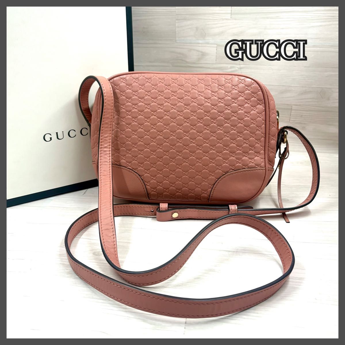 GUCCI Guccissima Shoulder Bag GG Logo Leather Pink