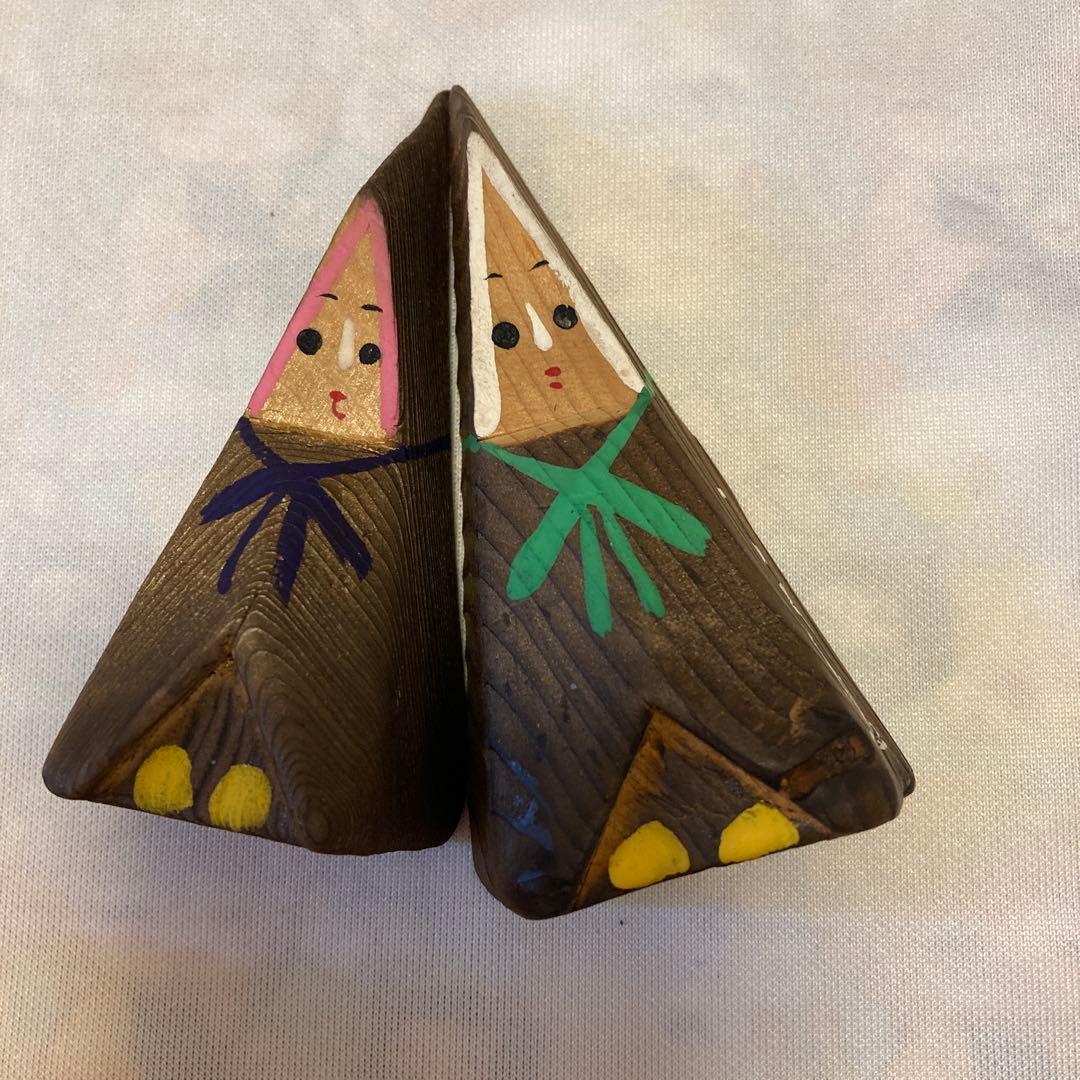 Akita Folk Toy Osugawarabe Mini 2-Piece Set Wood Carved Doll Nakano-sawa Showa Retro