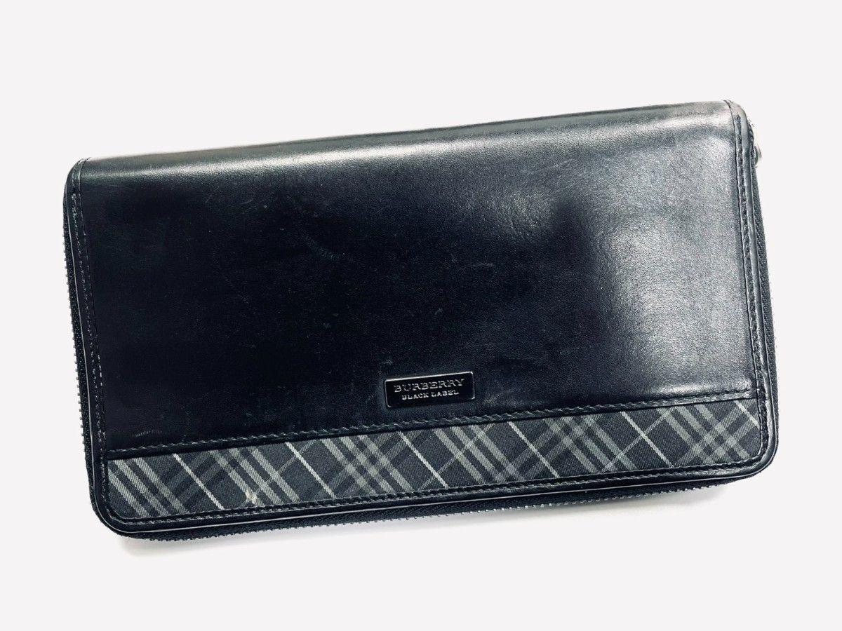 优质 BURBERRY BLACK LABEL 巴宝莉黑标男士长款钱包 皮革钱包 皮质 格纹图案