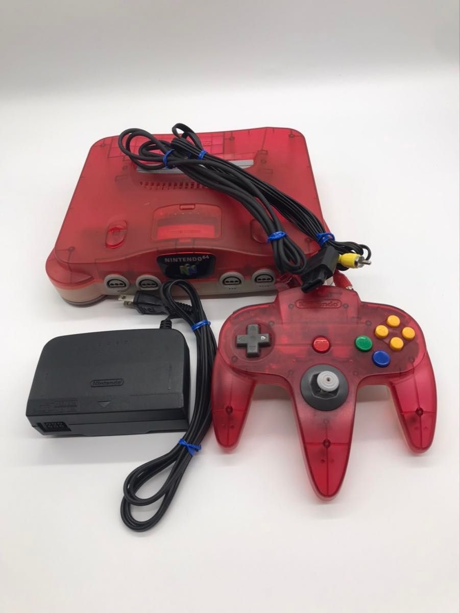已确认NINTENDO64透明红色本体控制器带AC适配器的动作