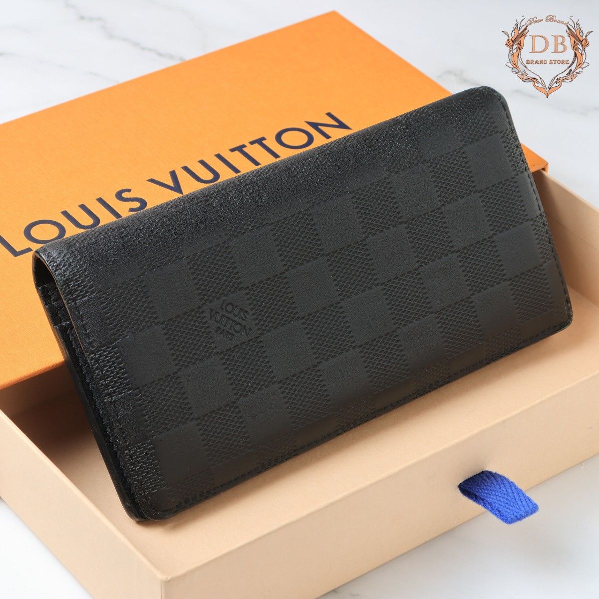 【With Certificate】 Louis Vuitton Damier Anfirmé “Brass” Long Wallet, Black, Business Style, Men’s Wallet, Black