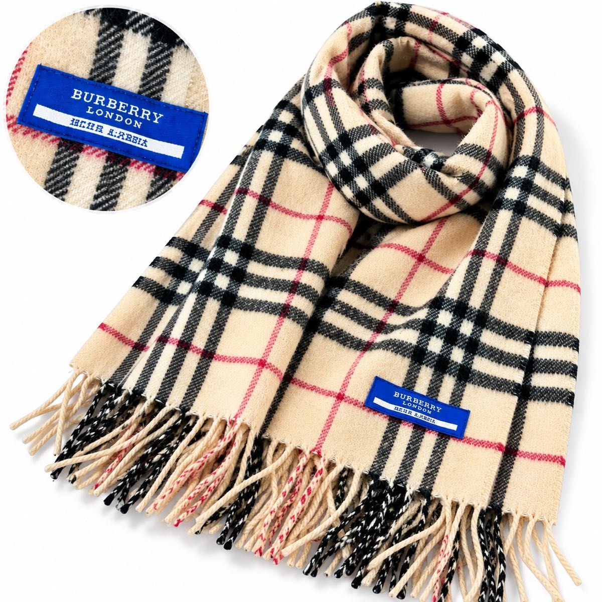 BURBERRY BLUE LABEL Burberry Blue Label Scarf Nova Check Beige Fringe Unisex Warm Winter Autumn