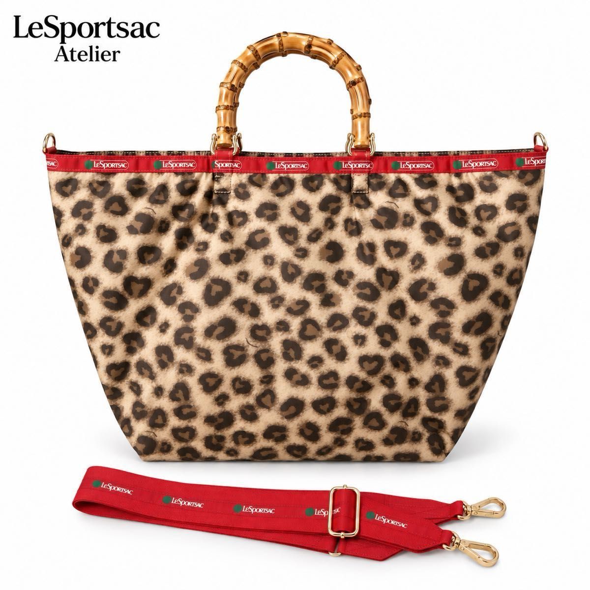 ★全新带吊牌★LeSportsac 工作室 莱斯波特萨克 2WAY 竹编托特包 豹纹 斜纹 带肩带 L